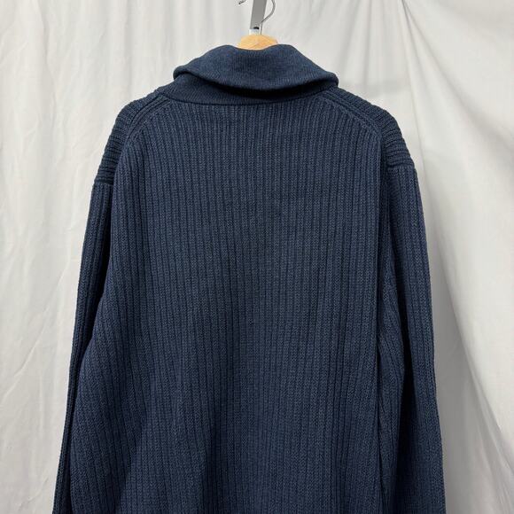 Duluth Trading Sweater Mens 2XL High Neck Infantry Wool Blend Shawl Collar Blue - Picture 9 of 10